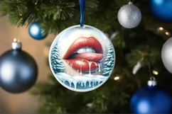 Winter Scene Sexy Lips Round Ornament Sublimation PNG Product Image 4