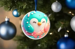 Christmas Penguin with Depth Round Ornament Sublimation PNG Product Image 1