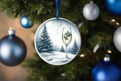 Winter Scene with Champaigne Round Ornament Sublimation PNG Product Image 4
