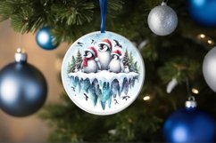 Santa Penguins Winter 3D Round Ornament PNG Product Image 4
