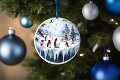 Santa Penguins Winter 3D Round Ornament PNG Product Image 1