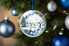 Round Christmas Ornament with Penguins and 3D Spain Scene Product Image 1