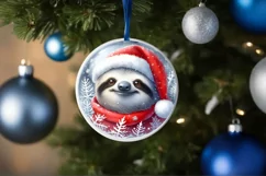 Round Winter Scene with Sloth and Santa Hat PNG Product Image 4