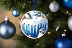 Winter Scene with Penguins Watercolor PNG Product Image 1