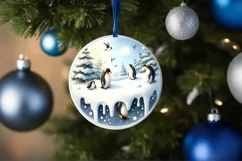 Round Winter Scene with Penguins PNG Product Image 1