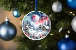 Merry Christmas Watercolor Ornament Sublimation PNG Product Image 4