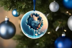 Rhino Emerging from Ice Wall Round Sticker Sublimation PNG Product Image 1