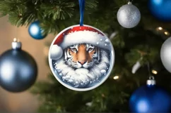 3D Winter Scene Tiger Portrait Round Ornament Sublimation Product Image 1