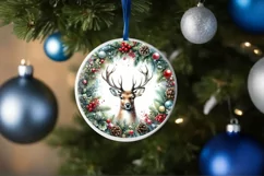 Reindeer Round Ornament Sublimation PNG Product Image 1