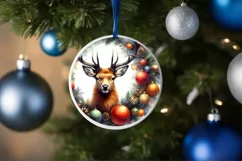 Reindeer Winter Scene Round Ornament Sublimation PNG Product Image 1
