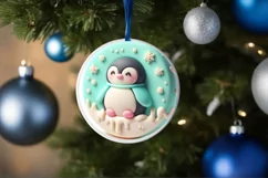 Penguin Round Ornament Sublimation PNG Product Image 1