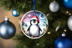 Christmas Penguin Round Ornament Sublimation PNG Product Image 4