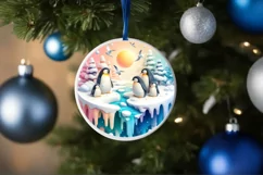 Penguins Winter 3D Round Ornament PNG Product Image 1