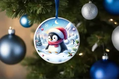 Penguins Winter 3D Round Ornament PNG Product Image 1