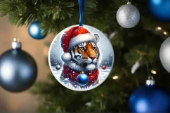 3D Winter Scene Tiger Portrait Round Ornament Sublimation Product Image 4