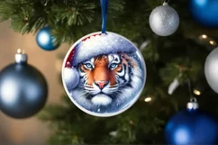 Winter Tiger with Santa Hat Round Ornament Sublimation PNG Product Image 4