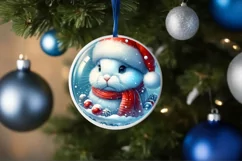 3D Winter Scene Bunny Portrait Round Ornament Sublimation Product Image 4