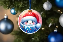 3D Winter Scene Bunny Portrait Round Ornament Sublimation Product Image 1
