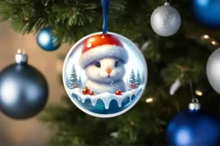 3D Winter Scene Bunny Portrait Round Ornament Sublimation Product Image 1