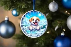 Melting Ice Wall with Smiling Puppy Round Ornament Product Image 4