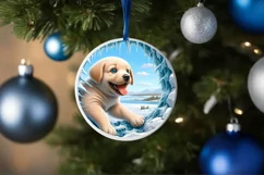 Melting Ice Puppy Round Sticker Sublimation PNG Product Image 1