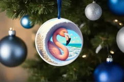 Flamingo Smiling Through Snow Wall Round Ornament Product Image 4