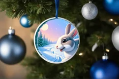 Snow Wall Rabbit Round Ornament Sublimation PNG Product Image 1