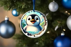 Penguin Smiling Round Ornament Sublimation PNG Product Image 4