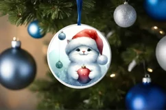 Christmas Cat Round Ornament Sublimation PNG Product Image 4