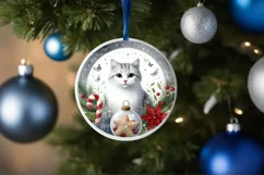 Christmas Cat Round Ornament Sublimation PNG Product Image 4