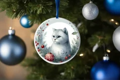 Christmas Cat Round Ornament Sublimation PNG Product Image 4