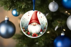 Watercolor Gnome Round Christmas Ornament Sublimation PNG Product Image 1