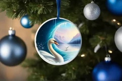 Icy Wall Swan Round Ornament Sublimation PNG Product Image 4