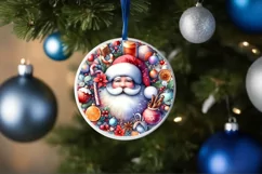 Icy Wall with Smiling Santa Round Ornament Sublimation PNG Product Image 4
