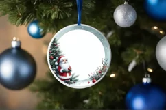 Santa with Deer Round Ornament Sublimation PNG Product Image 4