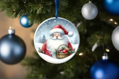 Icy Wall with Smiling Santa Round Ornament Sublimation PNG Product Image 4