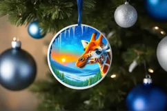 Snow Wall Giraffe Round Ornament Sublimation PNG Product Image 4