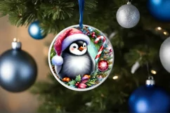 Colorful Penguin Christmas Ornament Sublimation PNG Product Image 1