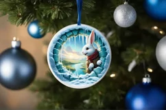 Icy Wall Rabbit Round Ornament Sublimation PNG Product Image 4