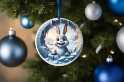 Icy Wall Rabbit Round Ornament Sublimation PNG Product Image 4