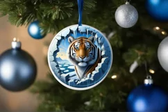 Icy Wall Tiger Round Ornament Sublimation PNG Product Image 4