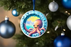 Icy Wall Octopus Round Ornament Sublimation PNG Product Image 1