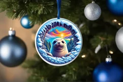 Snow Wall Seal Round Ornament Sublimation PNG Product Image 1