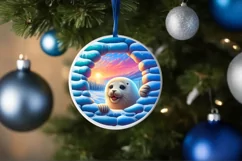 Snow Wall Seal Round Ornament Sublimation PNG Product Image 1