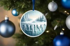 Believe Winter Scene Round Ornament Sublimation PNG Product Image 4