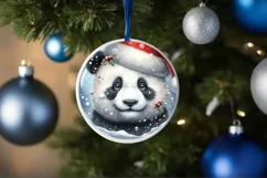 Santa with Panda Portrait Round Ornament Sublimation PNG Product Image 4