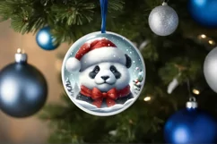 Santa with Panda Portrait Round Ornament Sublimation PNG Product Image 1
