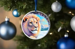 Snow Wall Lion Round Ornament Sublimation PNG Product Image 4
