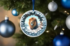 Snow Wall Lion Round Ornament Sublimation PNG Product Image 4