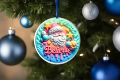 Santa Believe Round Ornament Sublimation PNG Product Image 1